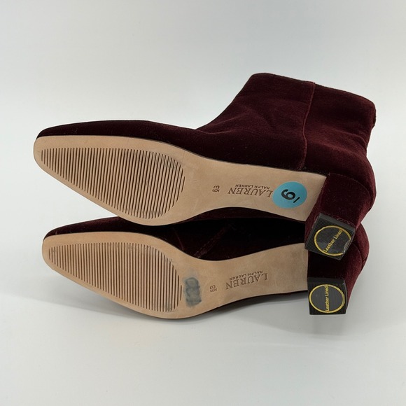 Lauren Ralph Lauren Willa Velvet Bootie Ankle Boots Zipper Burgundy Size 6 NEW - Picture 9 of 13